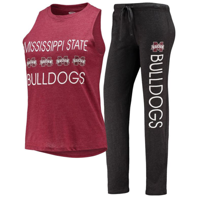 Concepts Sport Women's  Black, Maroon Mississippi State Bulldogs Tank Top And Pants Sleep Set In Black,maroon