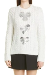 VALENTINO SEQUIN BOW CABLE KNIT SWEATER