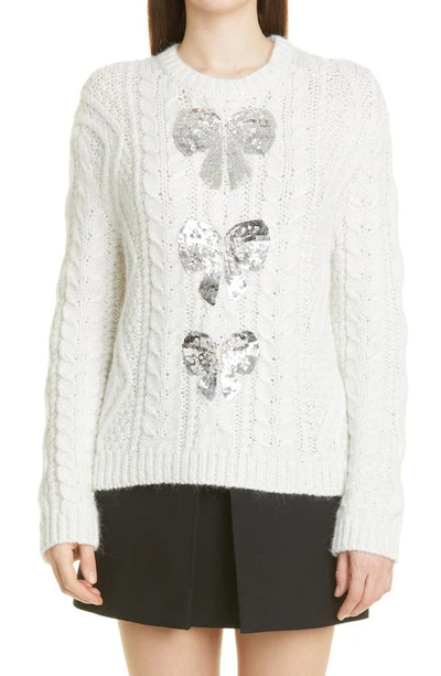 Valentino White Embellished Cable-knit Jumper