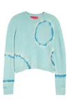 The Elder Statesman Molecule Tie Dye Cashmere Crop Sweater In Ivory W/ Blue Jay/ Blue Ice