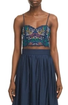 CHLOÉ EMBROIDERED COTTON POPLIN BUSTIER TOP