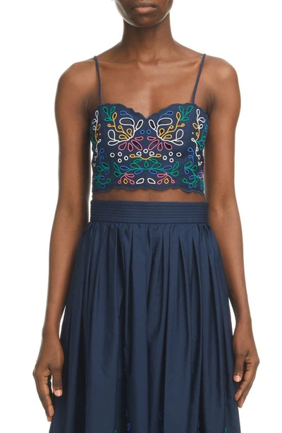 Chloé Embroidered Scallop-hem Crop Top In Blue And Multicolor