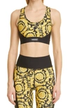 Versace Barocco Printed Racerback Sports Bra In Black Print