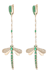 Eye Candy Los Angeles Green Dragonfly Cz Dangle Earrings In Gold