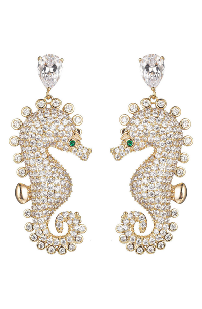 Eye Candy Los Angeles Pavé Cz Seahorse Drop Earrings In Gold