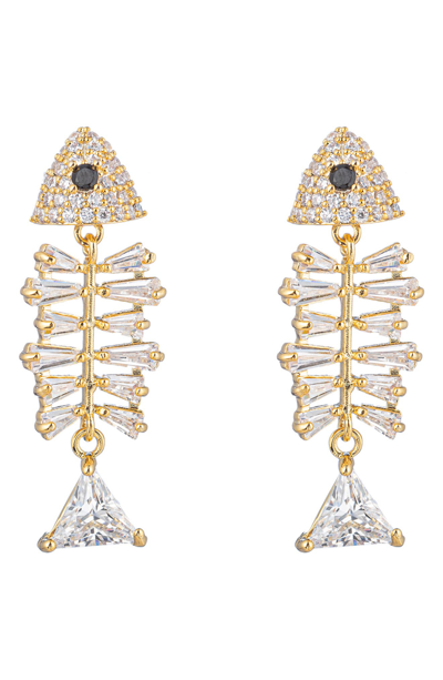 Eye Candy Los Angeles Pave Cz Fish Earrings In Gold