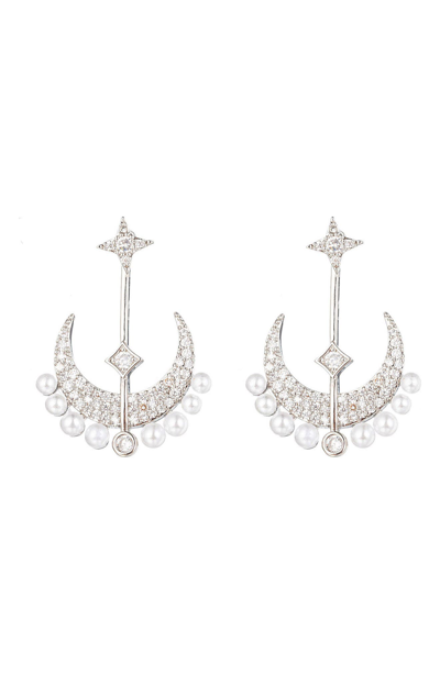 Eye Candy Los Angeles Cleo Cz & Imitation Pearl Crescent Moon Drop Earrings In Gold