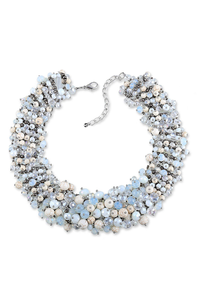Eye Candy Los Angeles Pastel Beaded Statement Collar Necklace In Blue