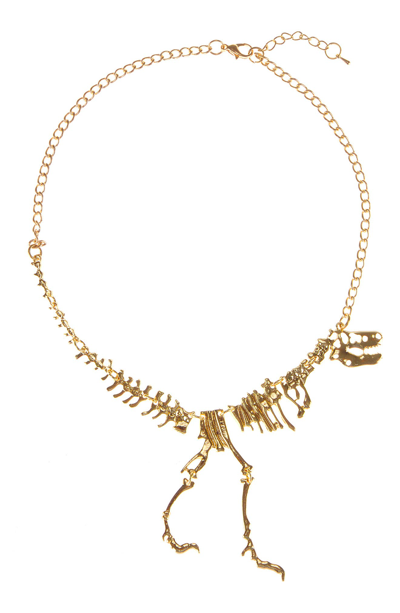Eye Candy Los Angeles T-rex Dino Statement Necklace In Gold