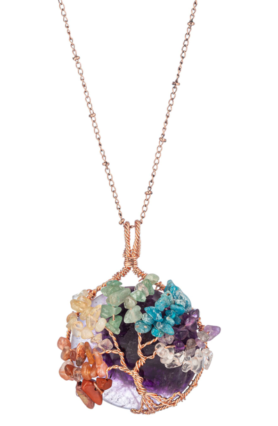 Eye Candy Los Angeles Tree Of Life Agate Stone Pendant Necklace In Gold
