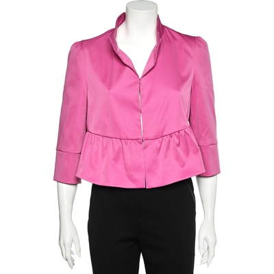 Pre-owned Armani Collezioni Pink Sateen Ruffled Cropped Jacket L