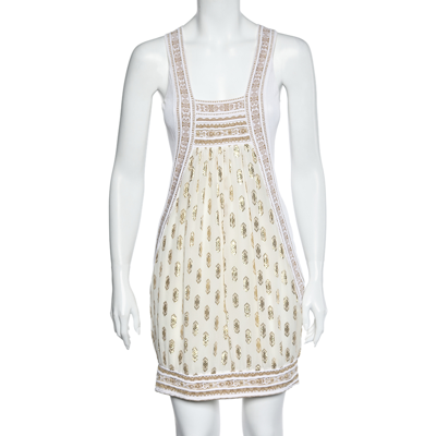 Pre-owned Class By Roberto Cavalli White & Gold Jacquard Sleeveless Mini Dress M