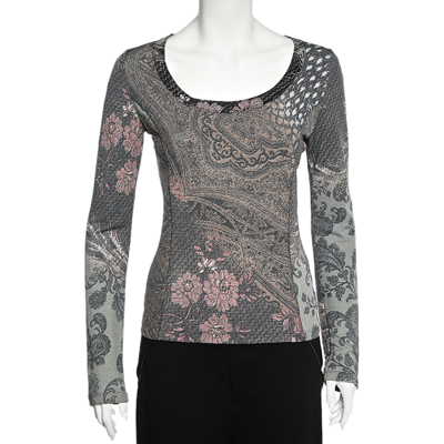 Pre-owned Class By Roberto Cavalli Multicolor Paisley Print Knit Scoop Neck Top M