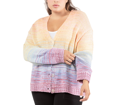 Black Tape Plus Size Mixed Marl-knit Cardigan In Peachy Blue Berry