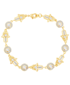 Macy's Diamond Accent Hamsa Hand Bracelet In Gold Plate Or Fine Silver Plate In Gold Plated