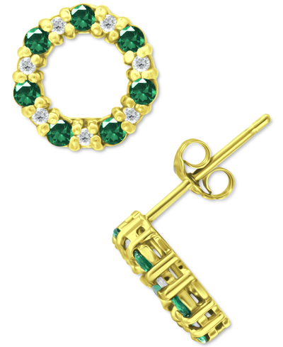 Giani Bernini Lab-created Green Quartz & Cubic Zirconia Circle Stud Earrings In 18k Gold-plated Sterling Silver, C