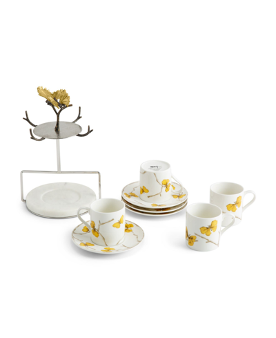 Michael Aram Butterfly Ginkgo 9 Piece Demitasse Cups And Stand Set In Gold- Tone
