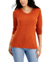 KAREN SCOTT LUXSOFT CABLE-KNIT V-NECK SWEATER, CREATED FOR MACY'S