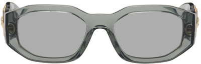 Versace Medusa Biggie Grey Rectangle-frame Sunglasses In Light Grey Mirror Silver