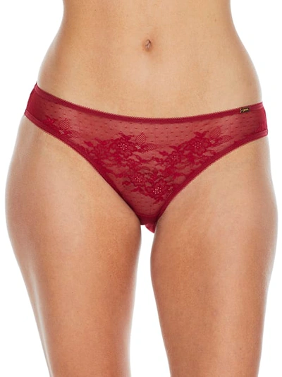 Gossard Glossies Lace Sheer Thong In Bordeaux Red