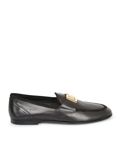 Dolce & Gabbana Logo Front Plaque Loafers In Black