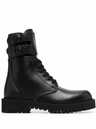 Valentino Garavani Combat Boot Campsite Leather Ankle Boot In Black