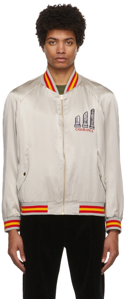 Casablanca Grey Grand Prix Souvenir Bomber Jacket In White