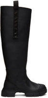 Ganni Grosgrain-trimmed Rubber Knee Boots In Black