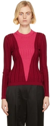 Partow Kira Two-tone Ribbed Cotton-blend Sweater In Pink
