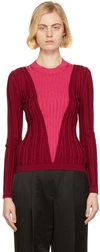 Partow Kira Two-tone Ribbed Cotton-blend Sweater In Mulberry/vivid Pink
