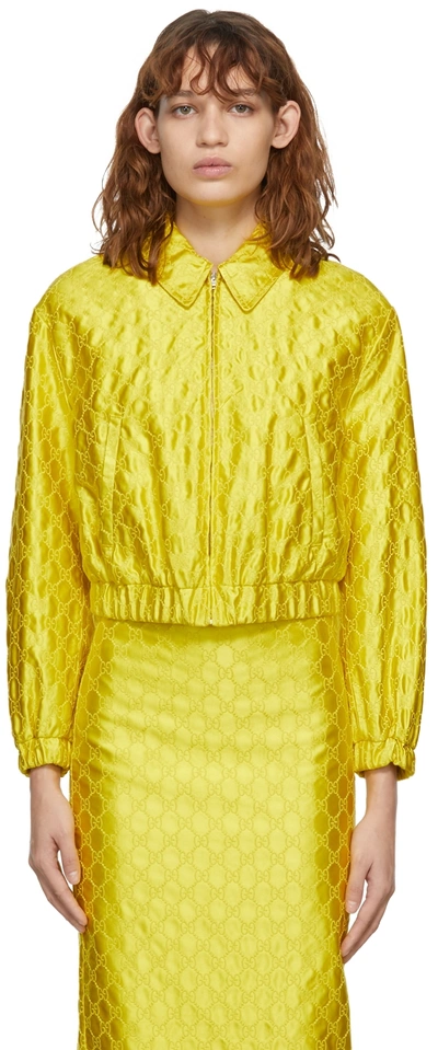 Gucci Duchesse Embroidered Logo Bomber Jacket In Yellow