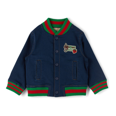 Gucci Babies' Blue Wash Logo-embellished Denim Bomber Jacket 9-36 Months 24 Months