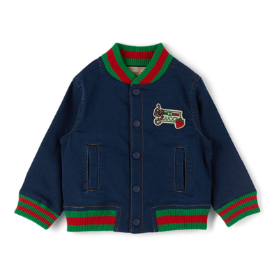 Gucci Baby 弹力针织牛仔夹克 In Blue