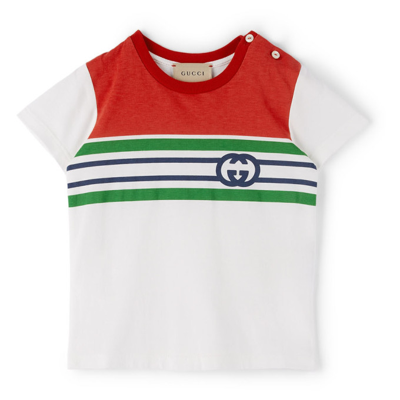 Gucci Baby White & Red Interlocking G T-shirt In White/red/mc
