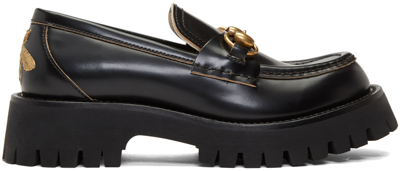 GUCCI BLACK LEATHER LUG SOLE LOAFERS