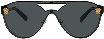 Versace Mirrored Shield Brow-bar Sunglasses In Grey