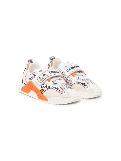 Dolce & Gabbana Kids' Graffiti-print Leather Low-top Trainers In White