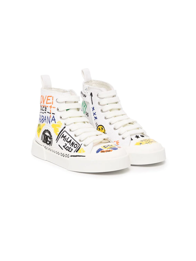 Dolce & Gabbana Kids' Girl's Daymaster Love Graffiti-print Trainers, Toddlers In Multicolor