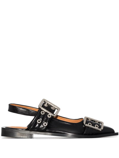 Ganni Mary Jane Slingback Ballet Flats In Recycled Polyester In Black