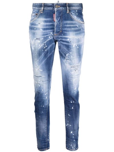Dsquared2 Acid Wash Cropped Jeans In Blue