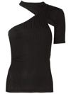 Rta Azalea Rib Cutout One-sleeve Top In Black