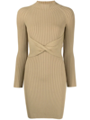 Dion Lee Twist-detail Ribbed-knit Minidress In Green