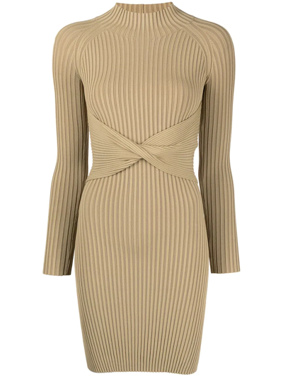 Dion Lee Twist-detail Ribbed-knit Minidress In Beige