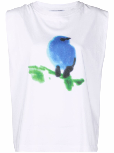 Christian Wijnants Tabansi Bird-print Organic Cotton Tank Top In White