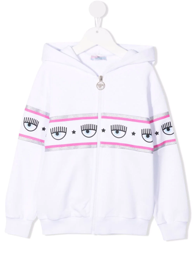 Chiara Ferragni Kids' Logomania Cotton Sweatshirt Hoodie In White