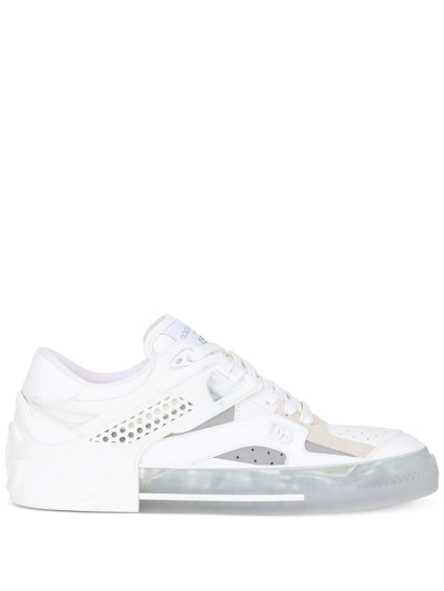 Dolce & Gabbana White Leather Low Top Sneakers Shoes In White,silver