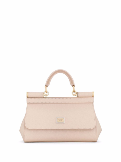 Dolce & Gabbana Mini Sicily Dauphine Leather Top Handle In Rosa Carne