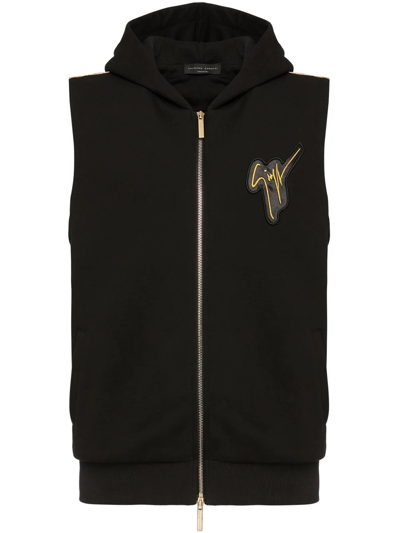 Giuseppe Zanotti Sleeveless Zip-front Hoodie In Black