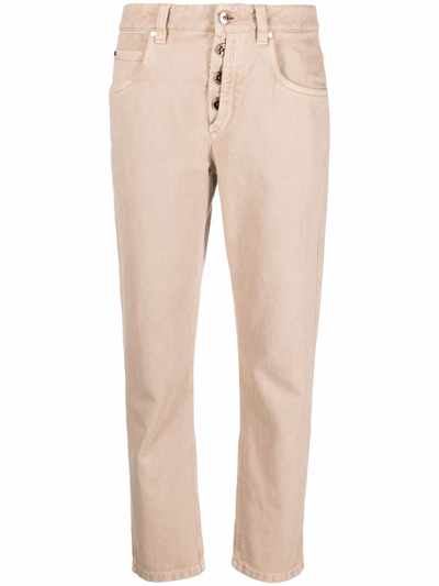 Brunello Cucinelli Cropped Chino Trousers In Neutrals