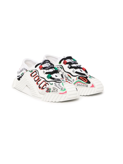 Dolce & Gabbana Kids' Graffiti-print Trainers In White